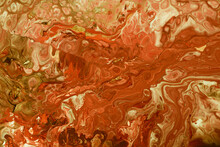 Hypnotic Fluid Of Orange Color. Orange Marble. Painting With Paints.