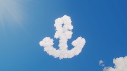 Wall Mural - 3d rendering of white clouds in shape of symbol of anchor on blue sky with sun