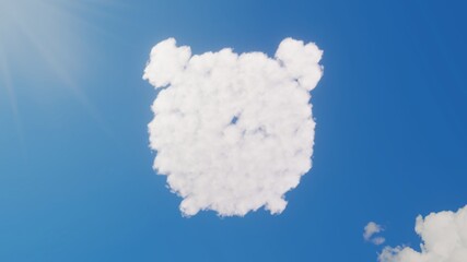 Wall Mural - 3d rendering of white clouds in shape of symbol of alarm clock on blue sky with sun