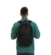 © New Africa - Young man with stylish backpack on white background, back view