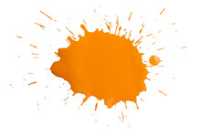 Orange Paint Splashes On White Background, Top View