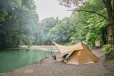 Fototapeta Kwiaty - 川辺でキャンプ