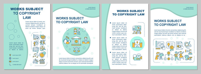 Works subject to copyright law brochure template. Steal property. Flyer, booklet, leaflet print, cover design with linear icons. Vector layouts for presentation, annual reports, advertisement pages
