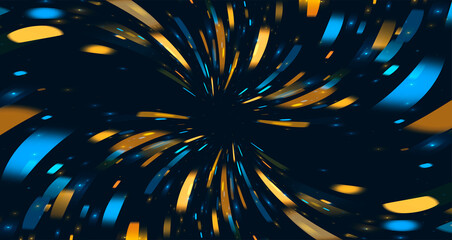 Wall Mural - Blurred Defocused Lights moving to the center of the screen, blue and golden yellow neon particles meshed in motion