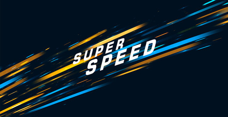 Wall Mural - abstract vector background with bright lights in movement forming neon tail with super speed text