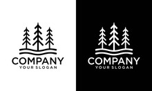 Vector Logo Where Abstract Image Of Three Fir Trees In Minimalistic Style.