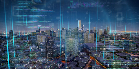 Wall Mural - smart city with network and communication connection - 3d rendering