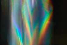 Blurred Rainbow Flare With Vintage Effect On Film. Dust And Scratches. Overlay Bokeh Light Leaks Retro Reflection. Abstract Blurred Glittering Shine Background And Colorful Flare.