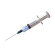 3d Spritze, Injektion, Einwegspritzemit Impfstoff, isoliert