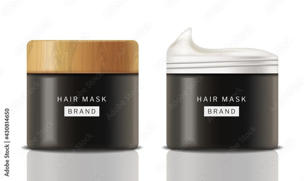 Hair butter cosmetics vector realistic. oil or butter mask treatment. Product placement mock ups - obrazy, fototapety, plakaty 