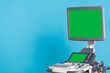 An ultrasound machine for imaging and examination of the soft tissues of the human body. Green Screen.