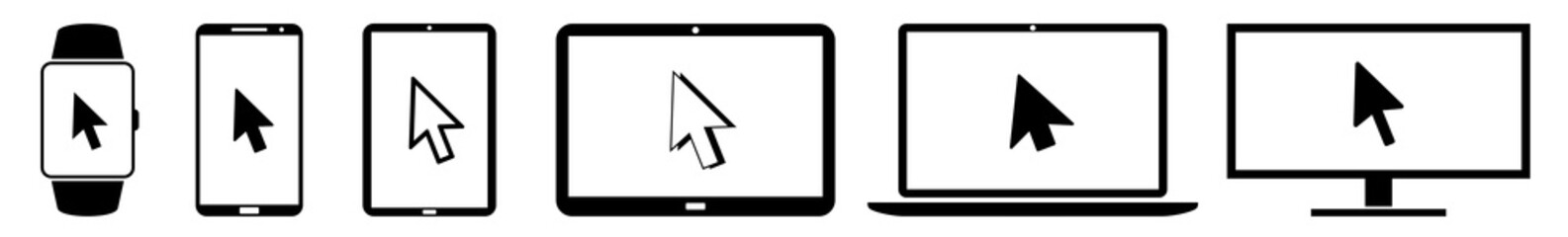 Poster - display cursor, mouse, arrow, computer, pointer, click icon devices set | web screen device online |