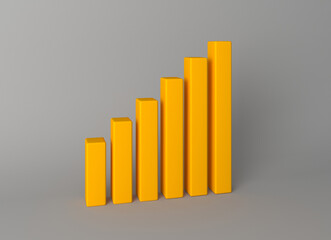 Growing chart in yellow. Business graph on a gray background. The way to achieve success, striving for success. Goal achievement and leadership concept. Profit growth in the company