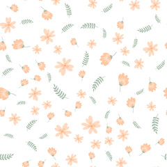 Canvas Print - Vector floral pattern in doodle style with flowers and leaves. Gentle, spring floral background.