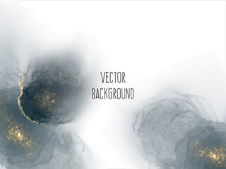 Wall Mural - Vector watercolour horizontal universal background with gold glitter