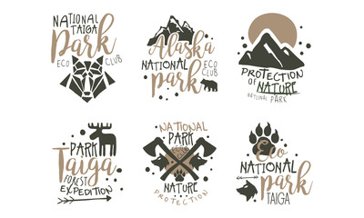 Sticker - Alaska and Taiga National Park Labels Vector Set