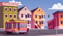 Cable Car On San Francisco Street Vector Illustration