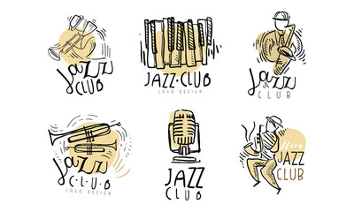 Poster - Jazz Club Logo Design with Musical Instrument Vector Set