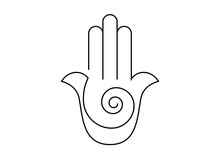 Hamsa Hand Spiral Icon. Line Art Vector Jewish Religious Sign. Hand Of Fatima Minimalist Logo Design Isolated On White Background 