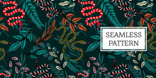 Seamless Pattern Leaves And Snake Trendy Style