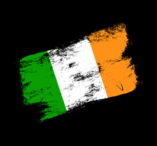 Ireland Flag Grunge Brush Background. Old Brush Flag Vector Illustration. Abstract Concept Of National Background.