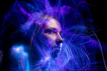 lightpainting portrait, new art direction, long exposure photo without photoshop, light drawing at long exposure	
