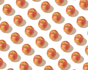 Wall Mural - Pattern arranged from fresh, organic, red apples on a white background