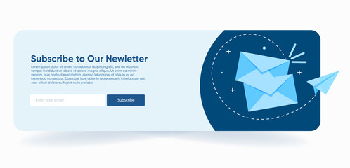Email subscribe, online newsletter template with mailbox and submit button for website