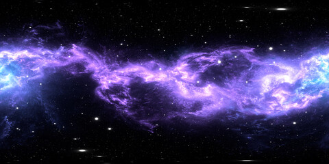 360 degree equirectangular projection space background with nebula and stars, environment map. hdri 