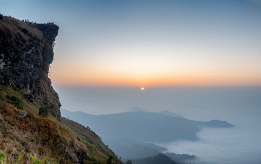 Scenic Landscape of Phu Chi Dah Mountain in Winter, Most of Tourist Destination in Chiang Rai, Thailand