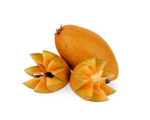Wall Mural - Sweet Sapodilla fruit isolated on the white background.