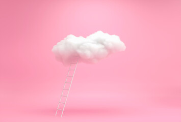 Stairway to sky, to clouds - 3d render illustration. Pink dreams, flying in fairy world. Steps in career ladder, way up to ideas. Find a solution - creative concept 