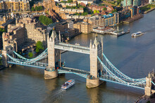 London, England : April 28, 2021 - A High Angle View Of Tower Bridge And The Thames In London, England