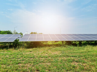 Solar panel photovoltaic on sky background. Green alternative clean electric energy concept.