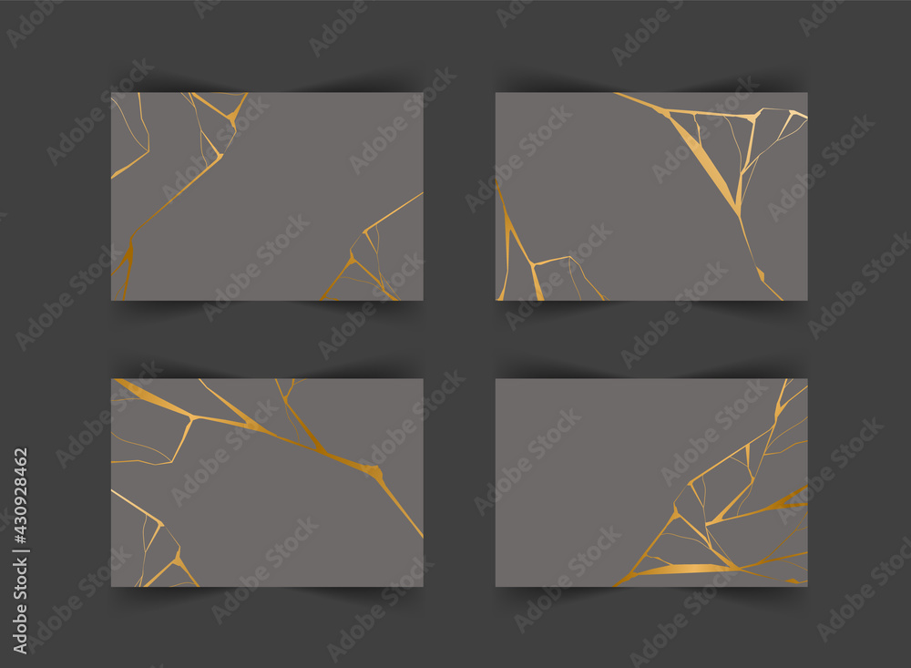 Set of gold kintsugi backgrounds. Crack and broken effects. Marble ...