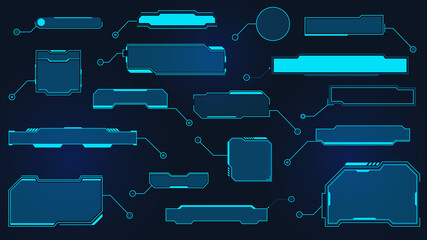 Wall Mural - futuristic callout titles. virtual sci fi textbox for hud. tech hologram data frames. cyber ui callo