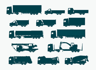 Wall Mural - Different trucks icons set. Vector illustration.