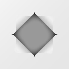 Wall Mural - A square hole cut into a white piece of paper. Dark gray background under it. Vector illustration.