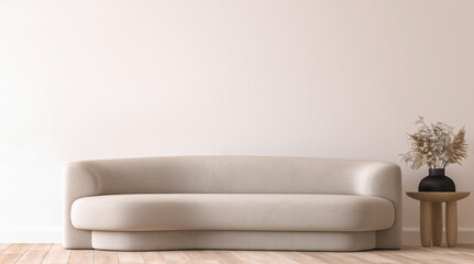Modern living room mockup, beige minimal sofa on empty wall background, 3d render