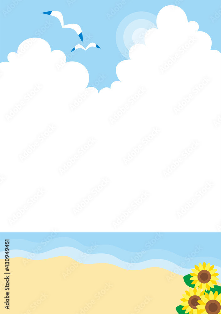 Fotomural 爽やかで穏やかな夏の砂浜のイラスト 可愛い シンプル 海 背景 コピースペース 入道雲 ヒマワリ Ref Fotomural 爽やかで穏やかな夏の砂浜のイラスト 可愛い シンプル 海 背景 コピースペース 入道雲 ヒマワリ Ref