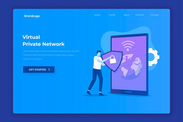 Wall Mural - VPN illustration landing page concept. Illustration for websites, landing pages, mobile applications, posters and banners.