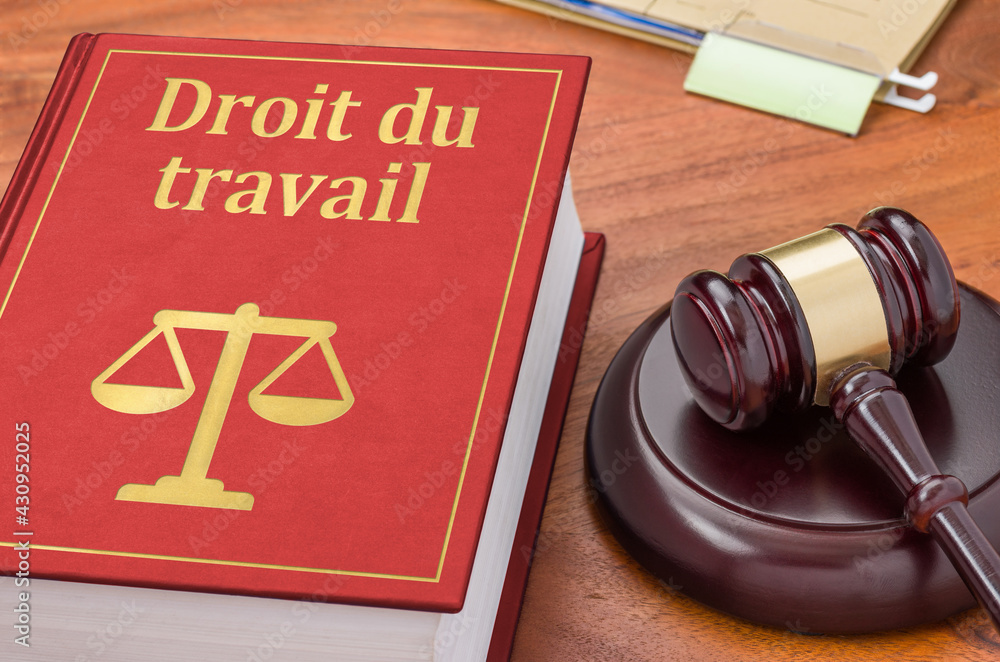 A law book with a gavel - Labour law in french - Droit du travail - obrazy, fototapety, plakaty 