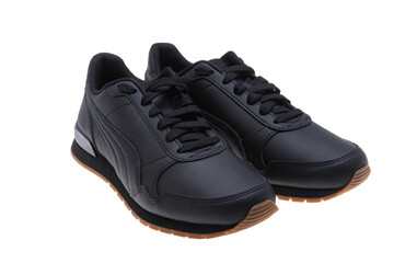 black leather sneakers isolated