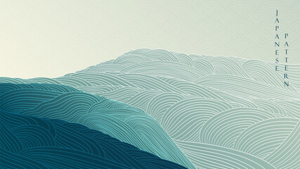 abstract landscape background with japanese wave pattern vector. mountain forest texture banner with