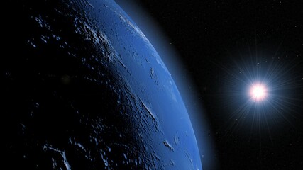 Wall Mural - Blue Earth revolves around its axis on a black background in 3d. View our planet from outside.