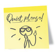 quiet please - sticky sticker with text and illustration  isolated on white background