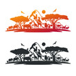 African Safari Animals Landmark Silhouette Illustration. Animal Kingdom Vector Design Wild Life Scene.