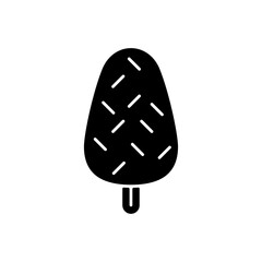 Poster - Vanilla ice cream with sprinkles black glyph icon. Adding texture to frozen chocolate dessert. Soft serve. Milk chocolate flavor. Silhouette symbol on white space. Vector isolated illustration