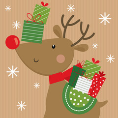 Canvas Print - christmas reindeer with gifts greeting card design