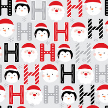 Christmas Seamless Pattern With Santa Claus, Snowman And Penguin Design